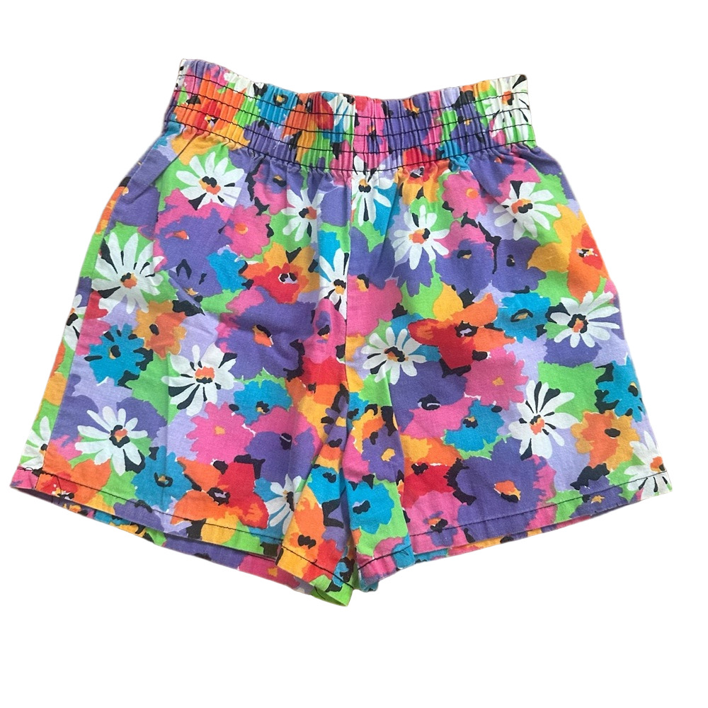 Vintage Kids Floral Multicolor Cotton Elastic Waistband Shorts Size 12